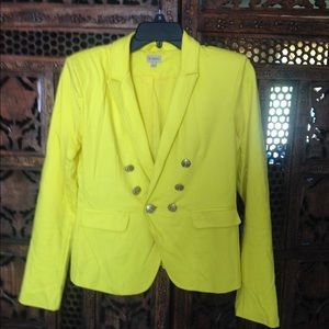 Yellow Cremieux blazer with gold buttons